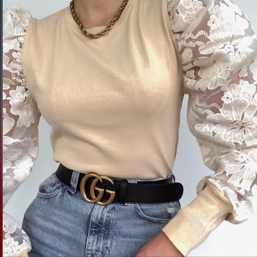 Zara floral lace puff sleeve sweater